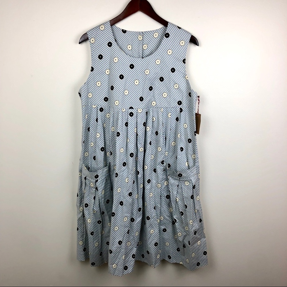NWT Pintuck Blue White Striped Dress Medium